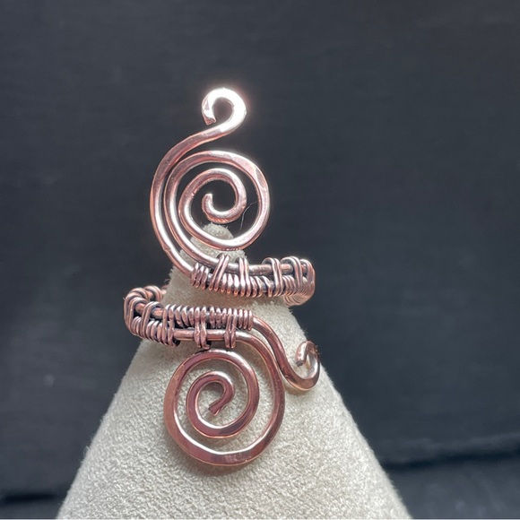 Boho Spiral Adjustable Copper Wire Wrapped Artisan Ring - Picture 3 of 6